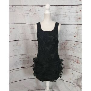 John Paul Ataker Drop Waist Ruffle Hem Overlay Dress Size 4